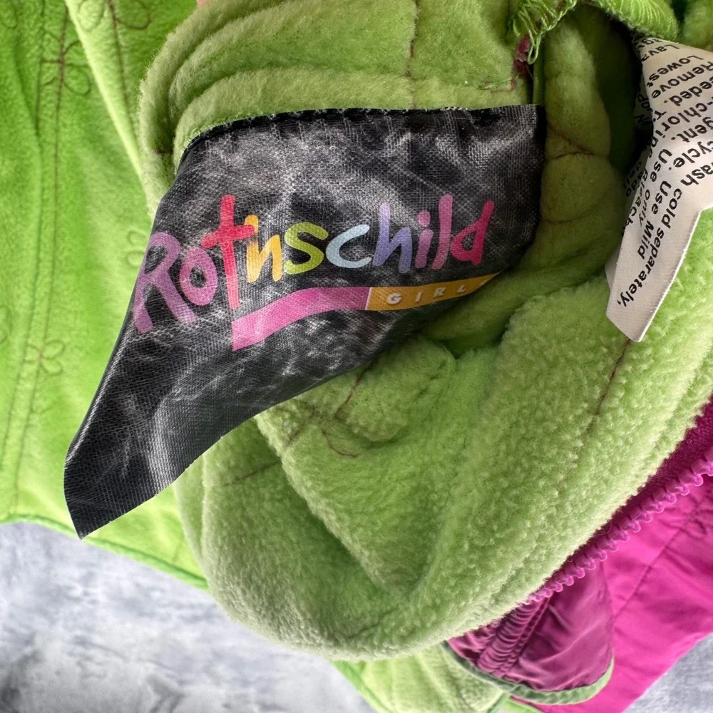 Rothschild Girls Quilted Floral Pink Green Zip Hooded Jacket Size L 14